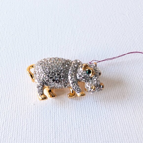 Coro Hippo Mini Brooch – Gold-Tone & Rhinestones - Picture 11 of 16